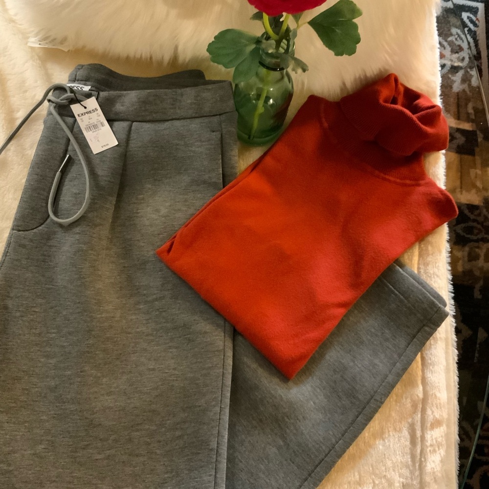 NWT Express - Gray drawstring waist, straight leg pantsuit. Sz S - Picture 7 of 11